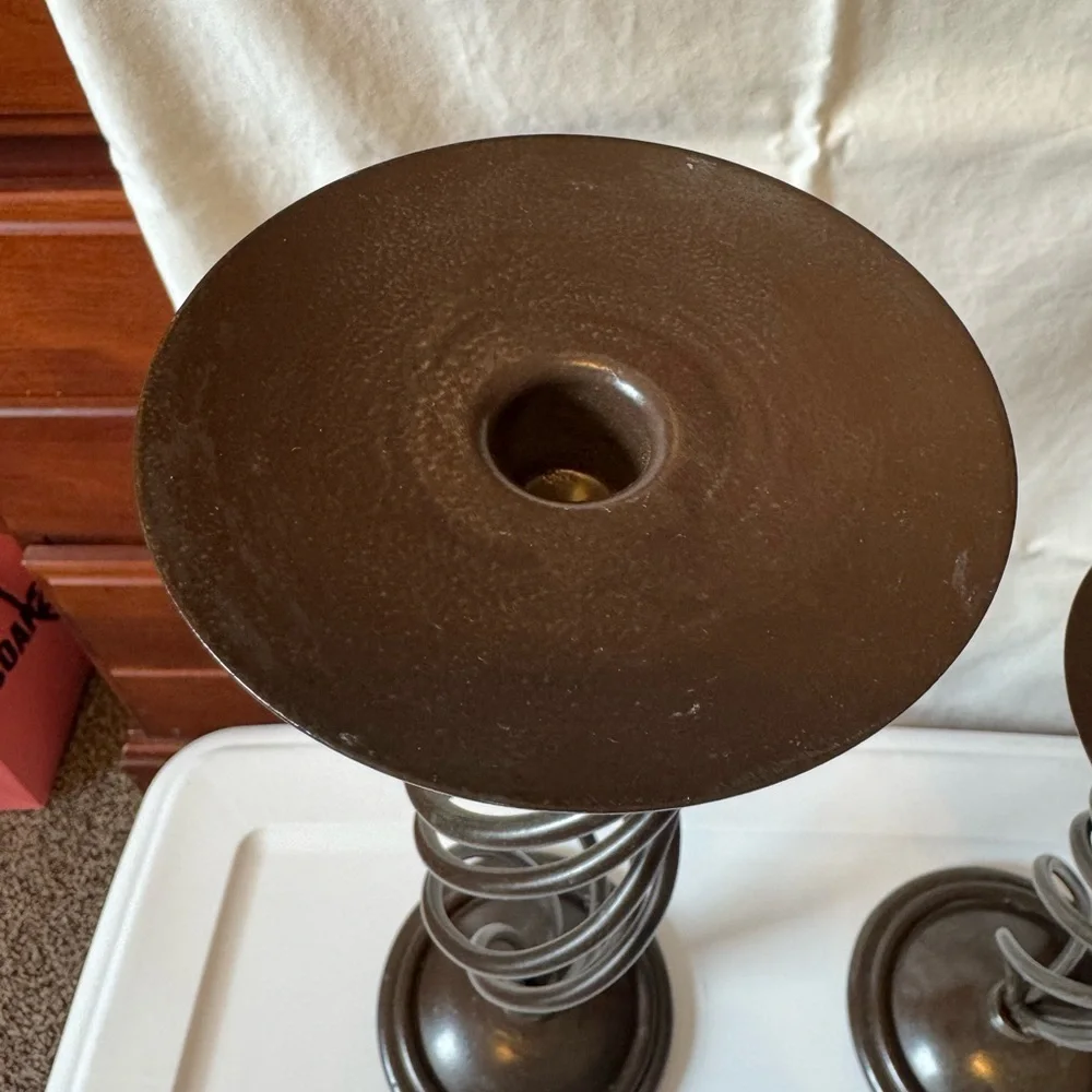 Elegant Brown Spiral Candle Holders set of (2)